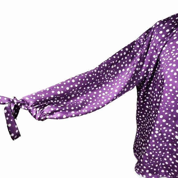 Zara women's size Small Purple and White Polkadot Long Sleeve Blouse - Picture 3 of 8